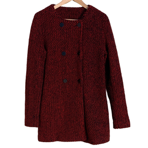 Joe's Jeans Red and Black‎ Pea Coat Wool Blend Diamond Check Double Button M